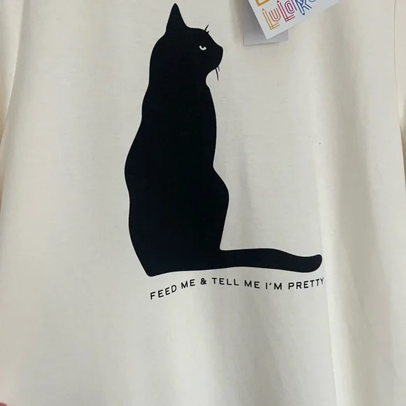 LuLaRoe cat lover Cream Tee with Black Cat Design graphic tee M - Picture 4 of 8
